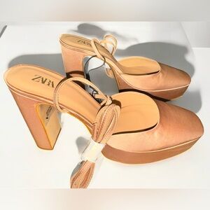 Zara Satin-Effect Heeled Nude Sandals size 9